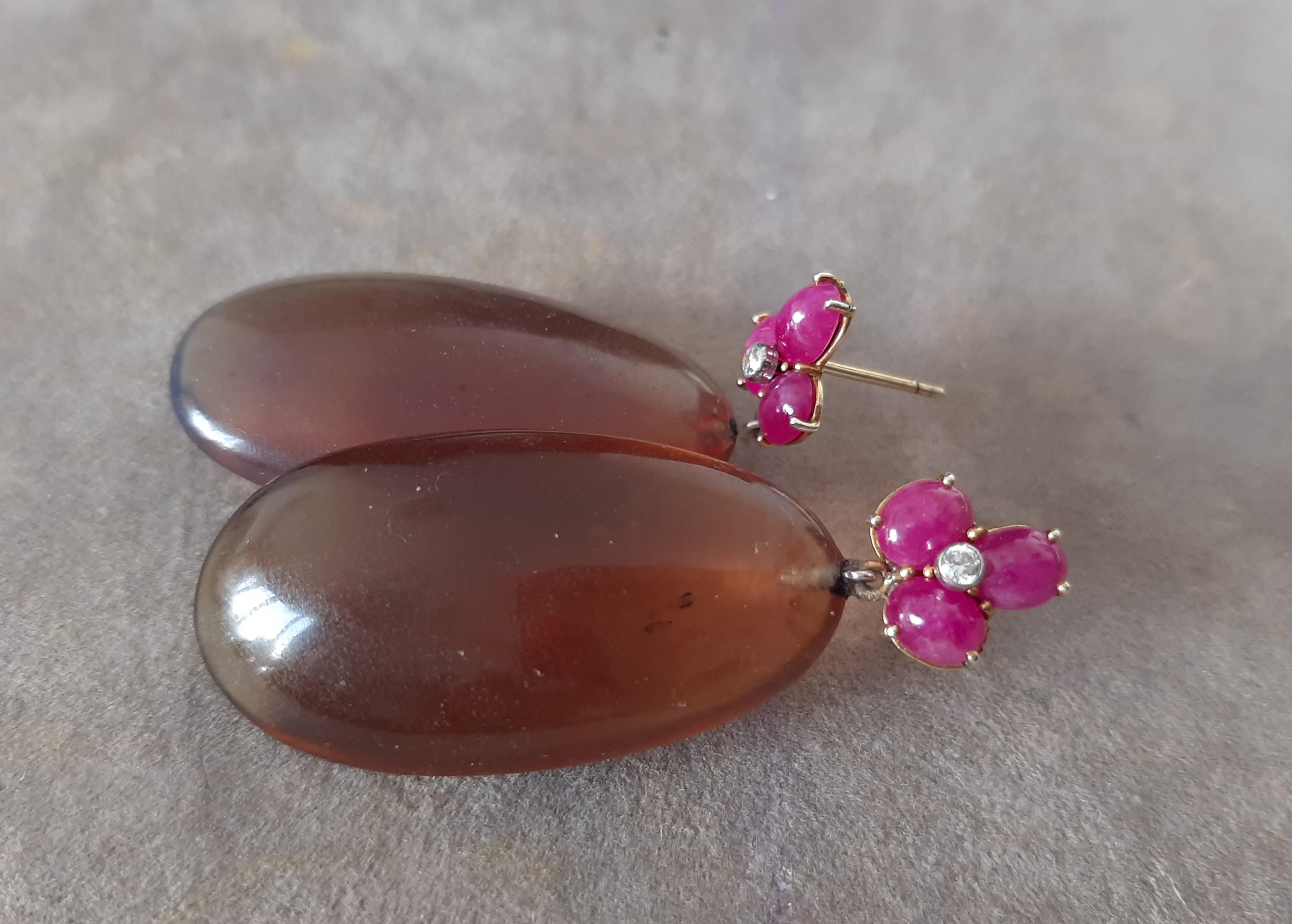 3 Rubin Oval Cabs 14 Kt Gelbgold Diamanten Burmese Honey Bernstein Tropfen Ohrringe 3