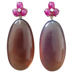 3 Rubin Oval Cabs 14 Kt Gelbgold Diamanten Burmese Honey Bernstein Tropfen Ohrringe