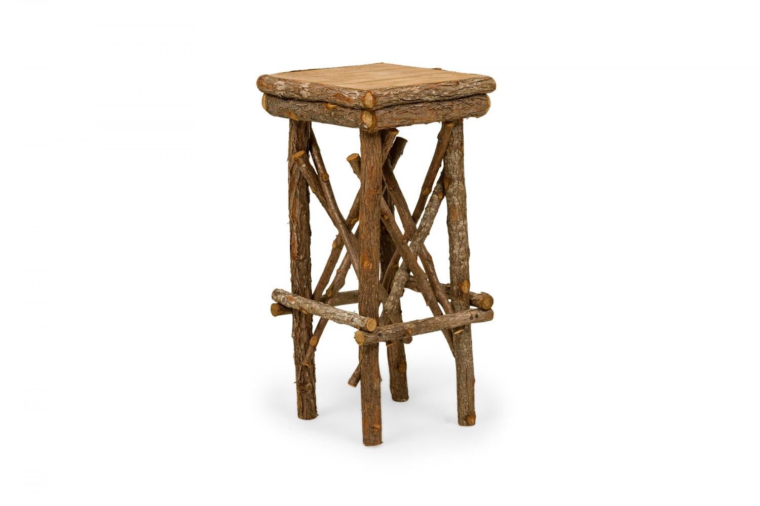 American 3 Rustic Adirondack Square Side Tables with Branch Bases For Sale