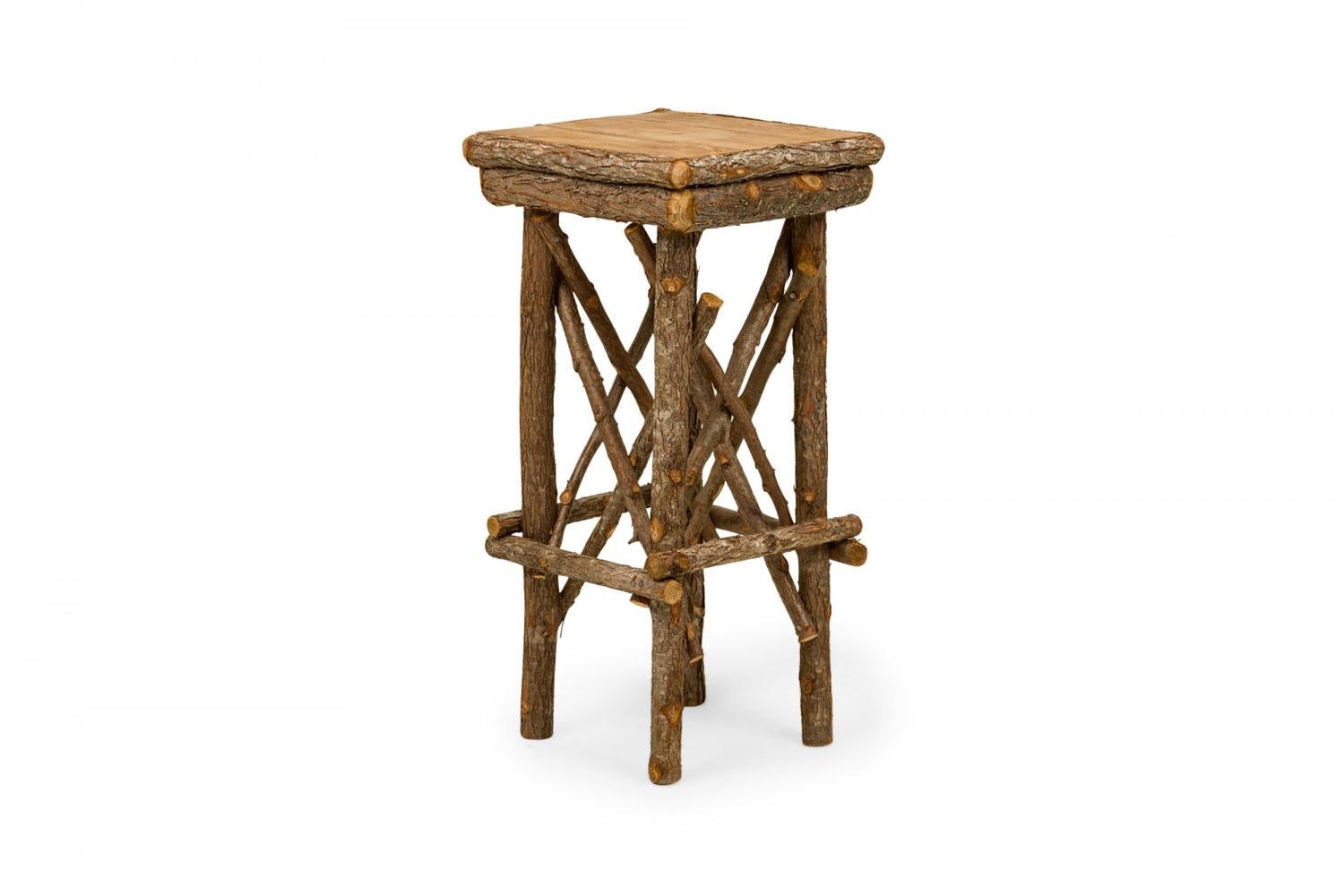 20th Century 3 Rustic Adirondack Square Side Tables with Branch Bases For Sale