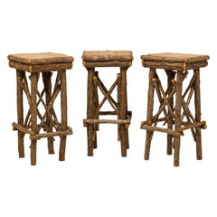 3 Rustic Adirondack Square Side Tables with Branch Bases