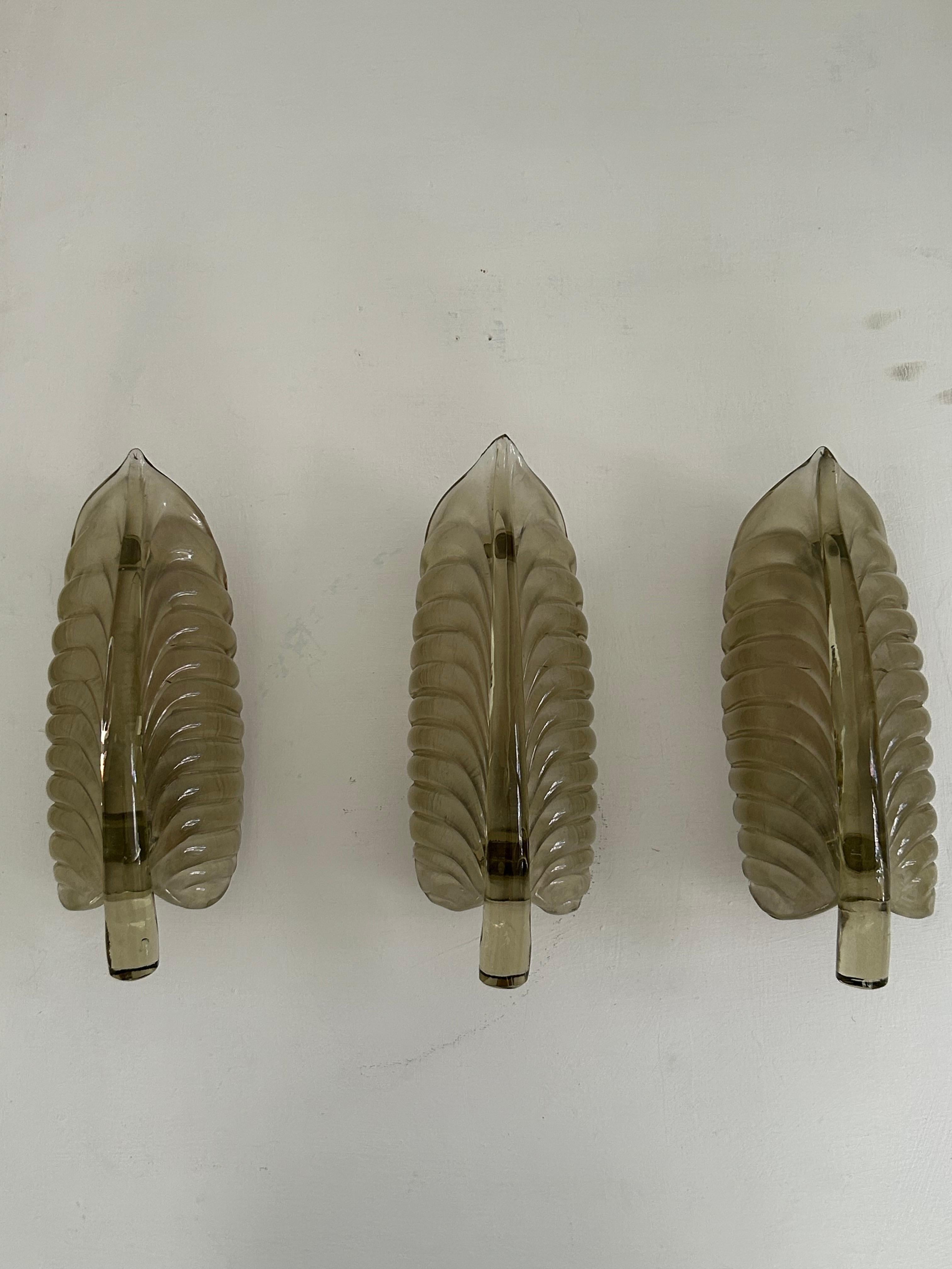 3 Apliques de Cristal de Murano, Attr. a Venini, Italia circa 1930 Art Decó en venta