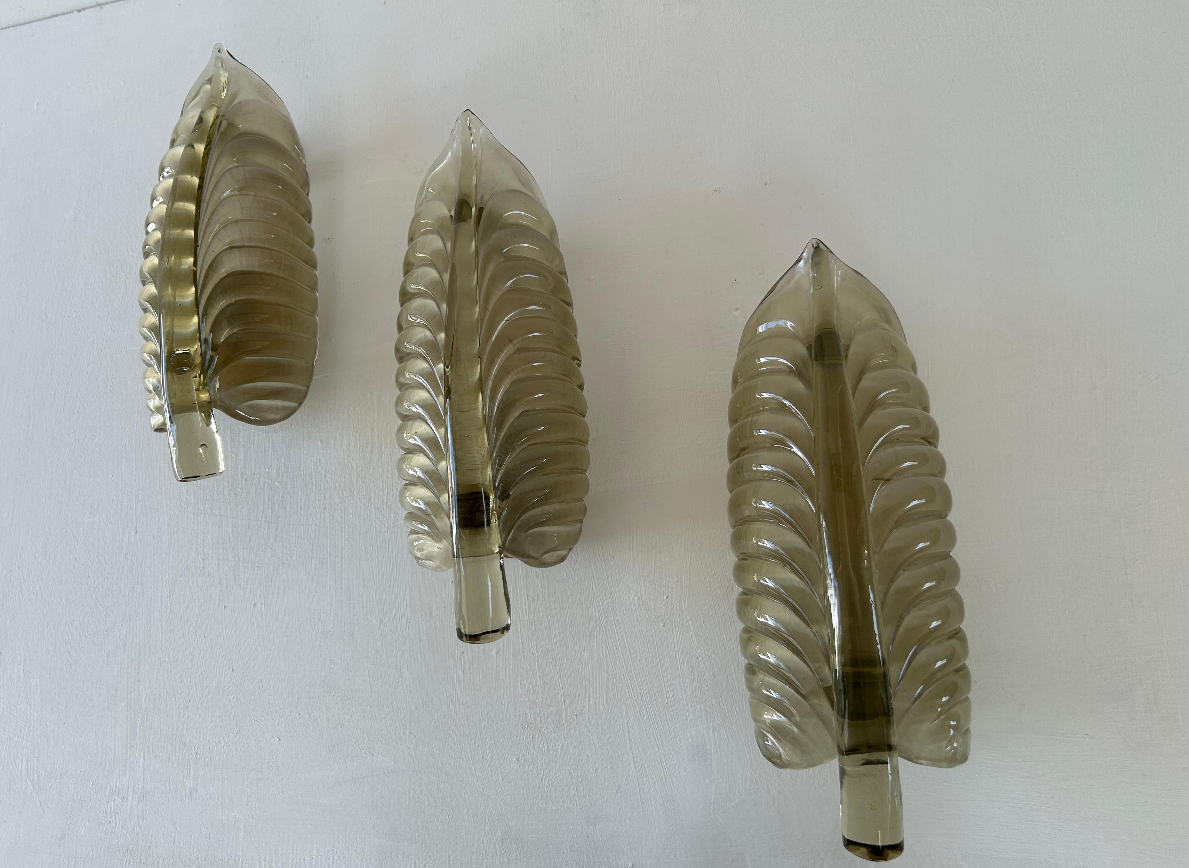 3 Apliques de Cristal de Murano, Attr. a Venini, Italia circa 1930 Latón en venta