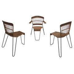 3 chaises à manger « Oro » de forme sculpturale de Raoul Guys, 1951, Airborne, France