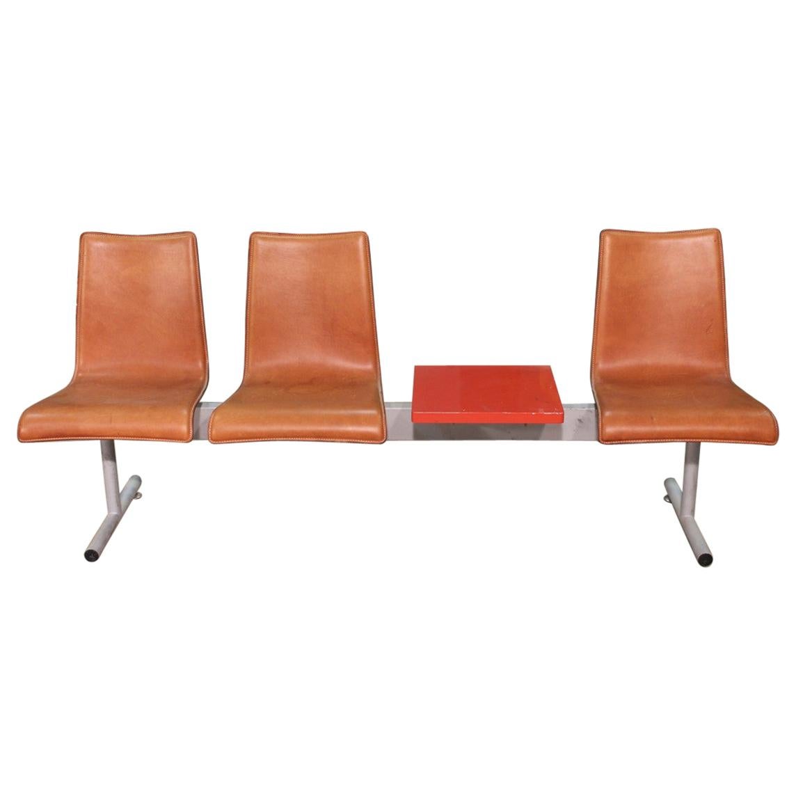 3-Seat Bench with Metal Table, 20th Century For Sale