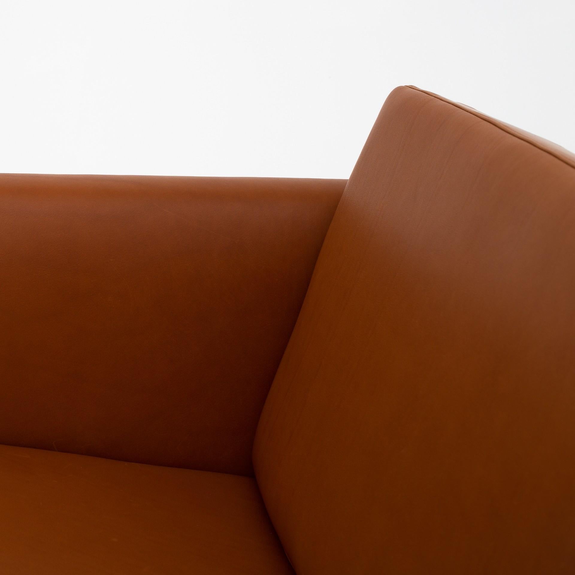 JH 803 - 3 seater reupholstered in Klassik cognac leather and frame in steel. Maker Johannes Hansen.