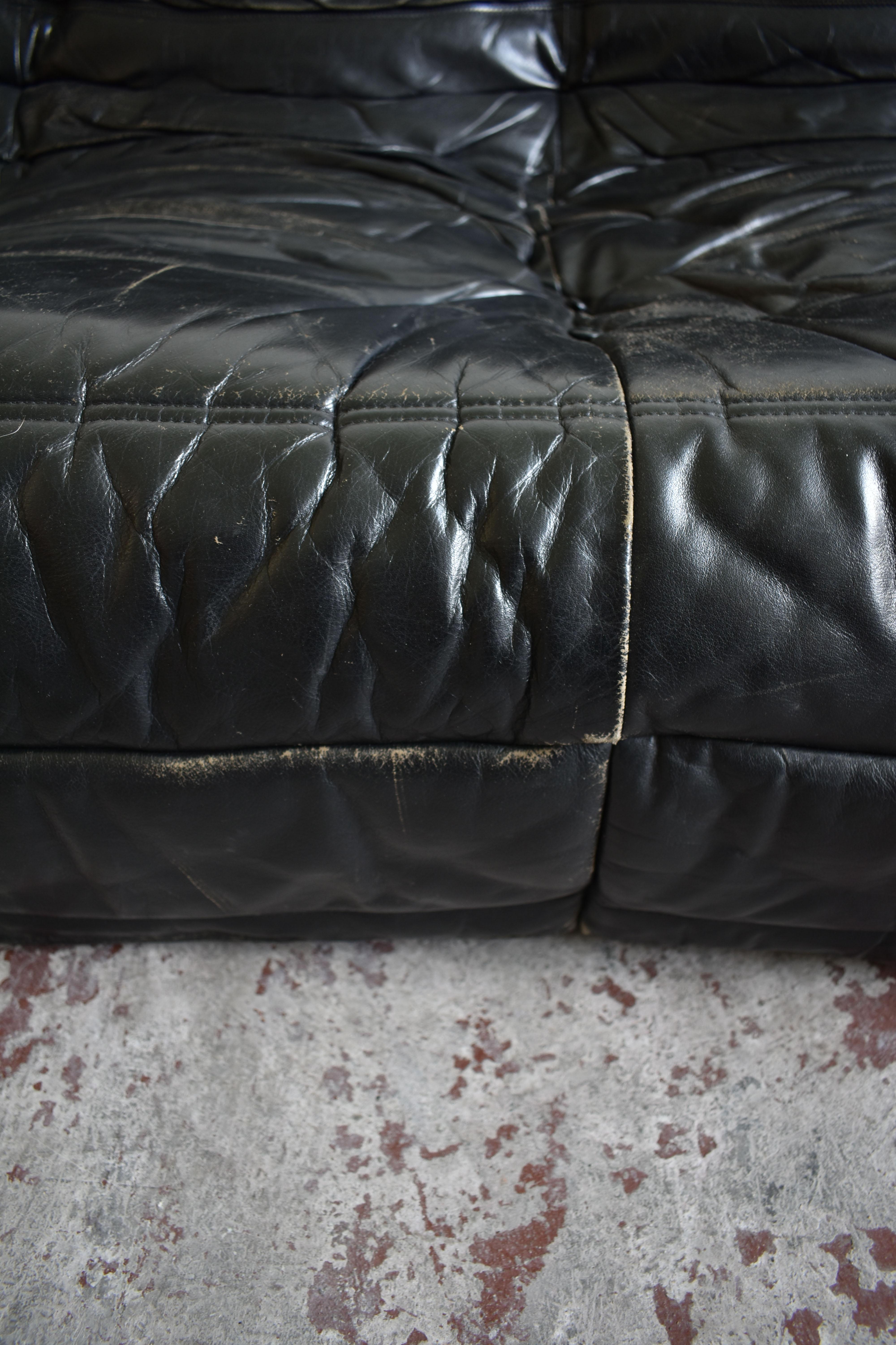 3-Seat Leather Togo Sofa, Ligne Roset, Authentic Vintage Piece from the 1970s 1