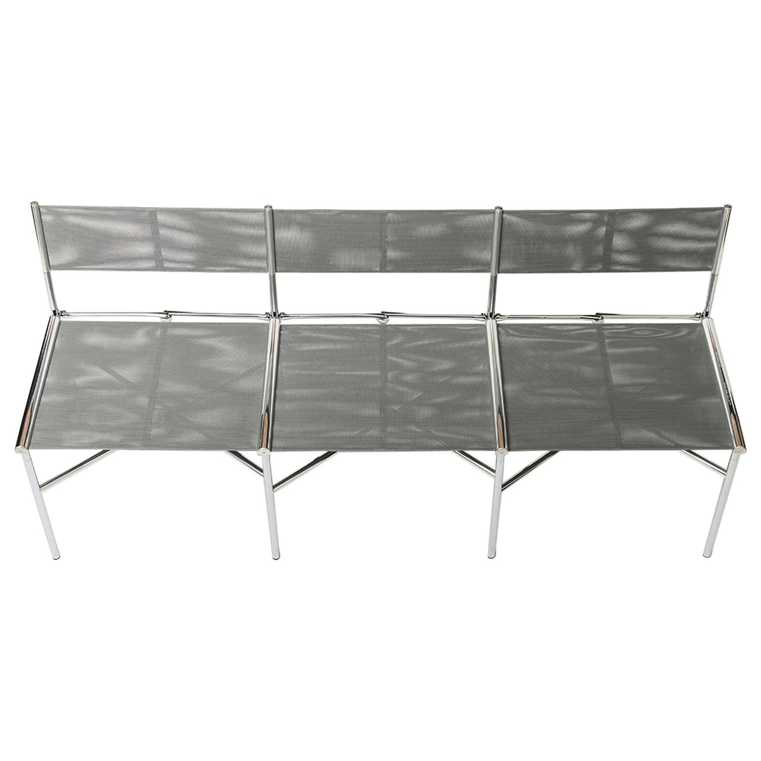 3-Seat Meeting Bench in Gray Metal by Laurence Humier For Sale