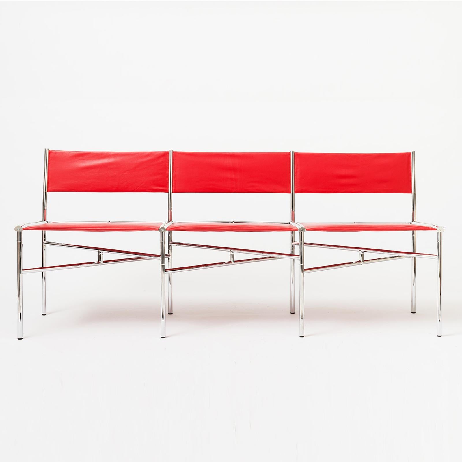 3-Sitz-Meetingsbank aus rotem Metall von Laurence Humier (Moderne) im Angebot