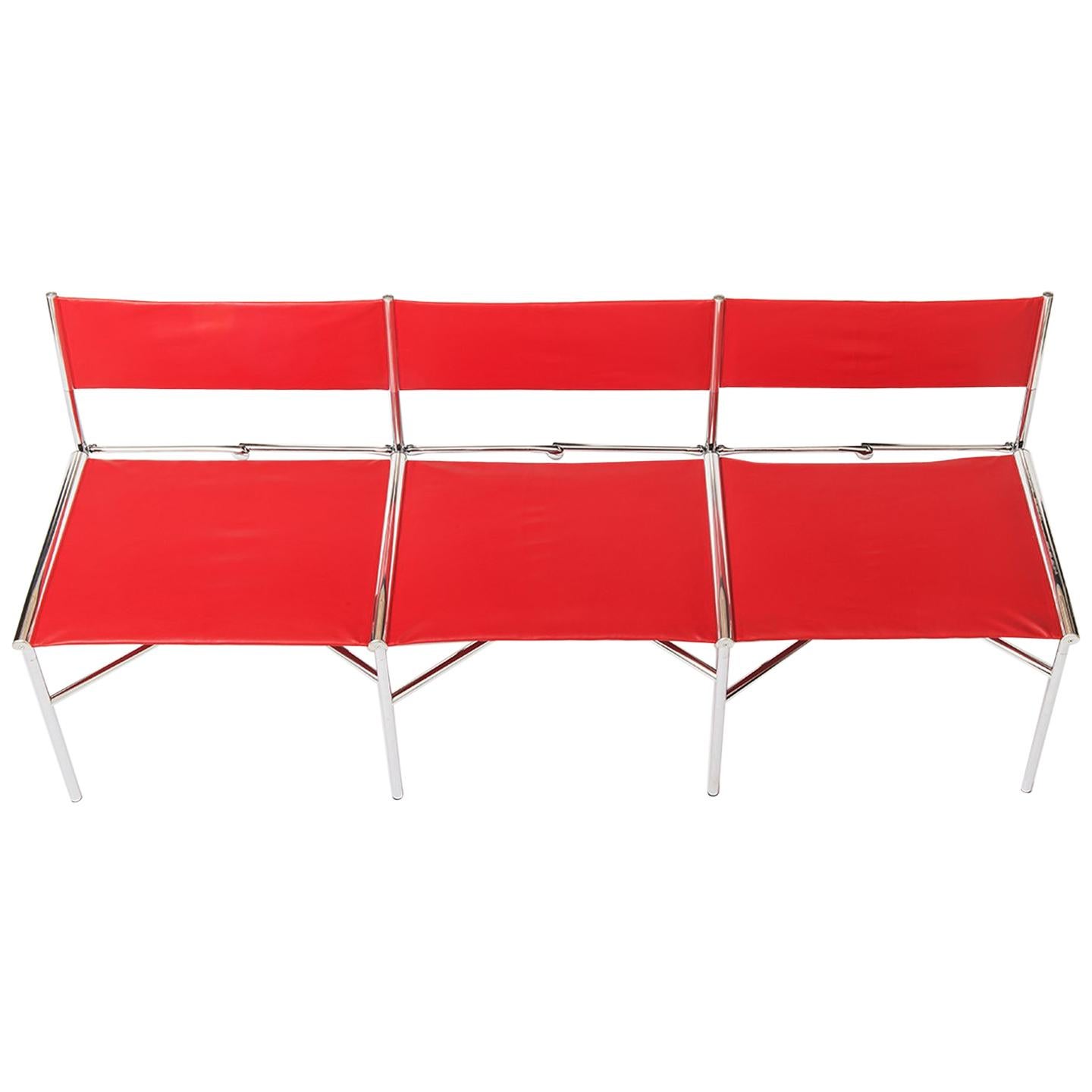 3-Seat Meeting Bench in Red Metal by Laurence Humier