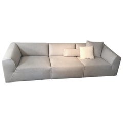 3-Seat Modular Sofa Couch and Ottoman Light Grey and White Piping by MDF Italia