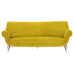 Vintage 3-Seat Sofa in Yellow Ocher Velvet, 1960s