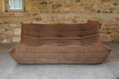 Sofá Togo de tres plazas en algodón marrón de Michel Ducaroy para Ligne Roset, 2007