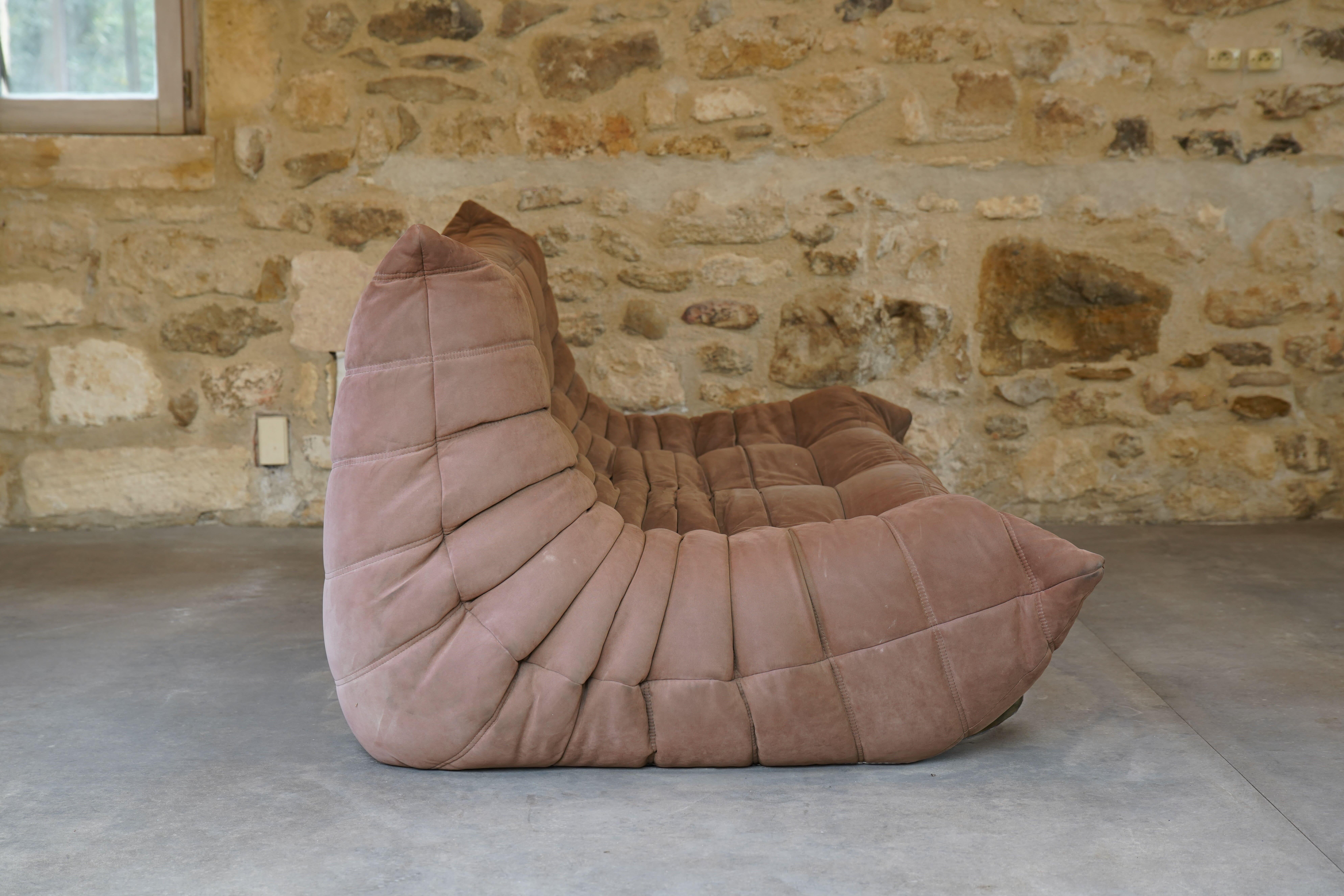 Mid-Century Modern Three-Seater Togo Sofa in Brown Cotton by Michel Ducaroy for Ligne Roset, 2007