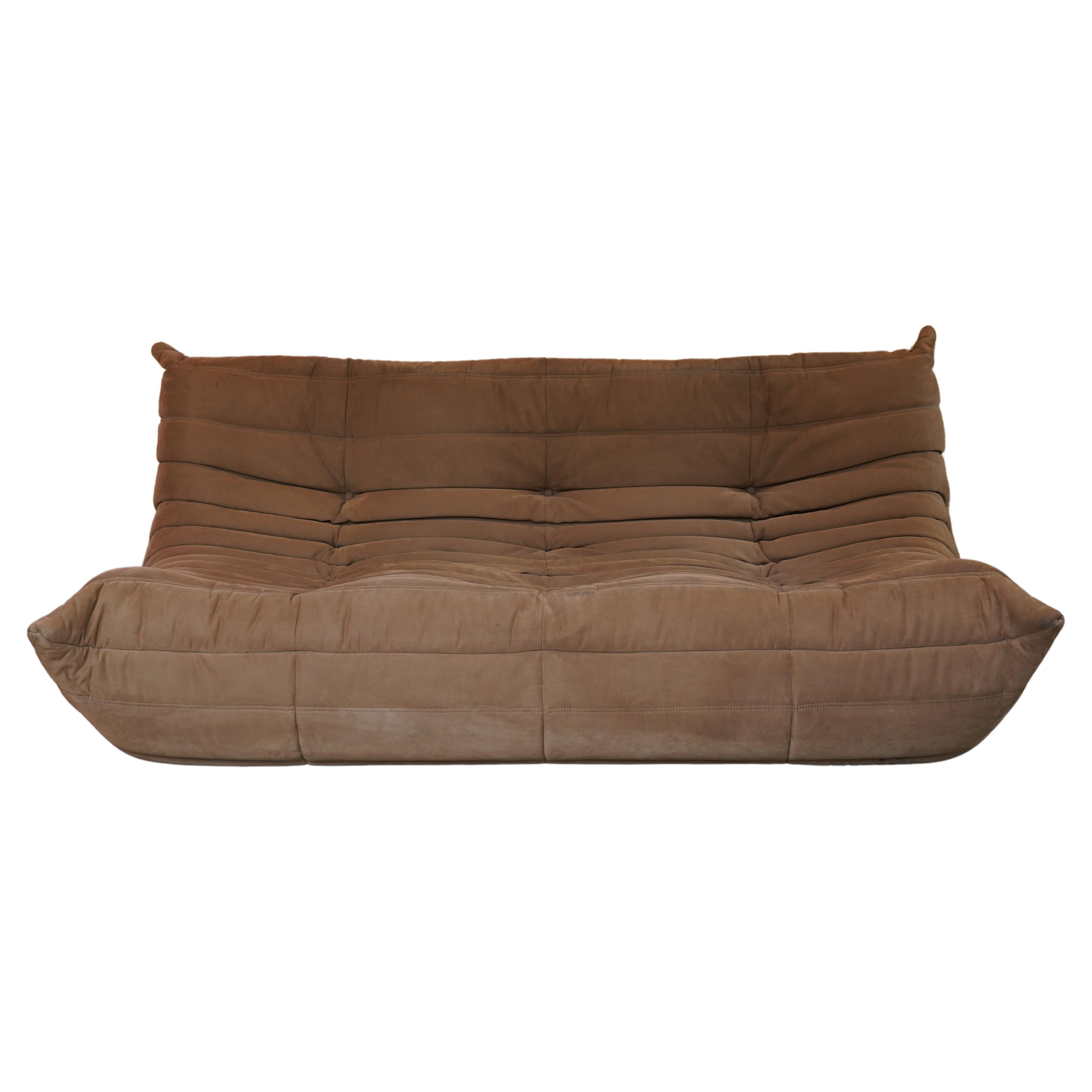 Three-Seater Togo Sofa in Brown Cotton by Michel Ducaroy for Ligne Roset, 2007