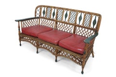 3-Seat Wicker Sofa with Painted Floral Embellishments on the Seat backs and