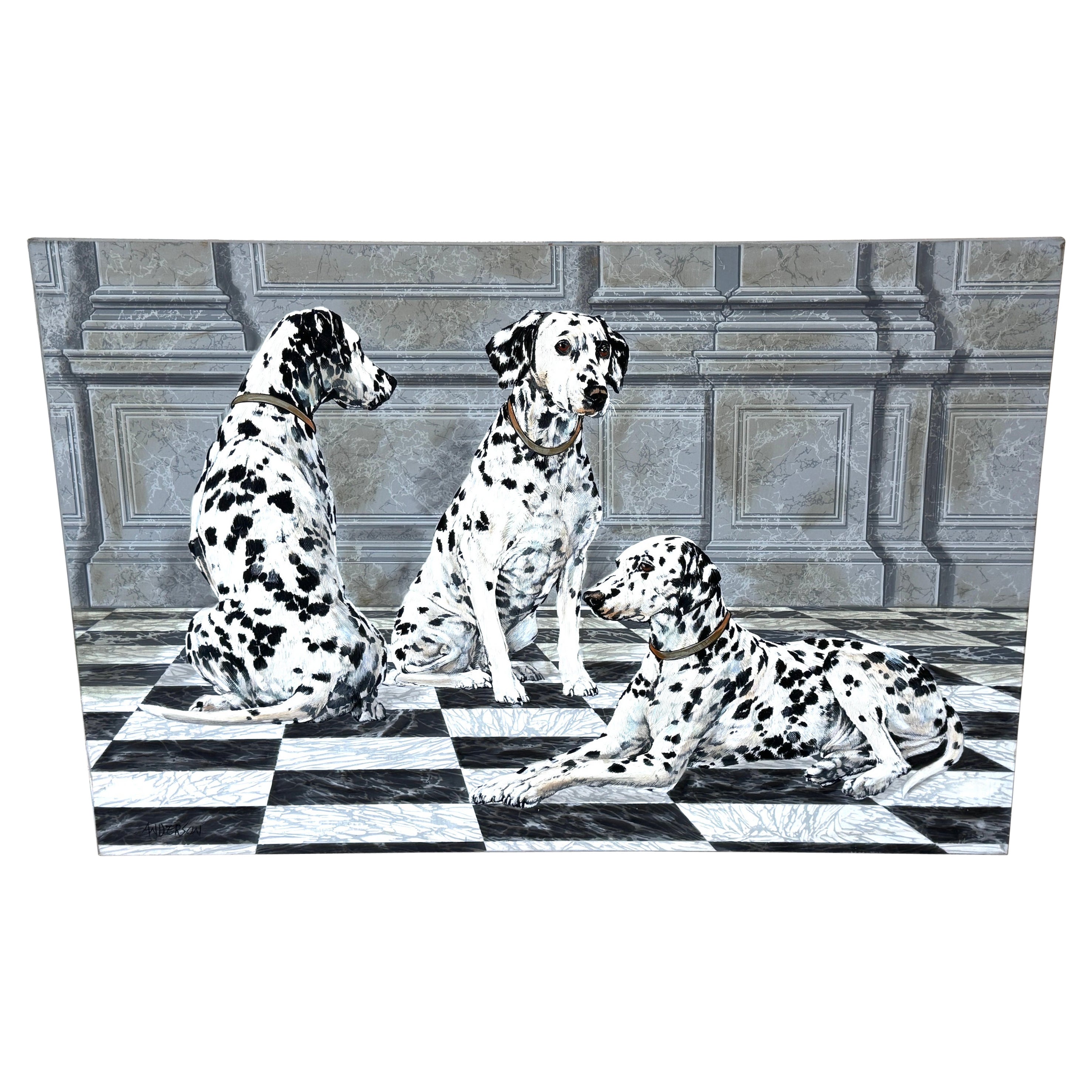 3 Seated Dalmatian Neoclassical Interior, Anderson School /Workshop, Unframed For Sale