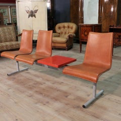 3-Seat Bench with Metal Table, 20th Century