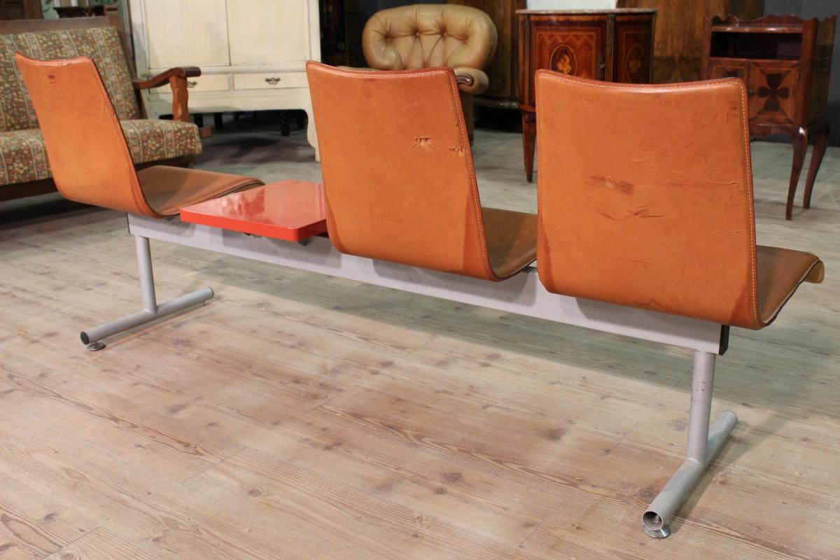 3-Seat Bench with Metal Table, 20th Century For Sale 1