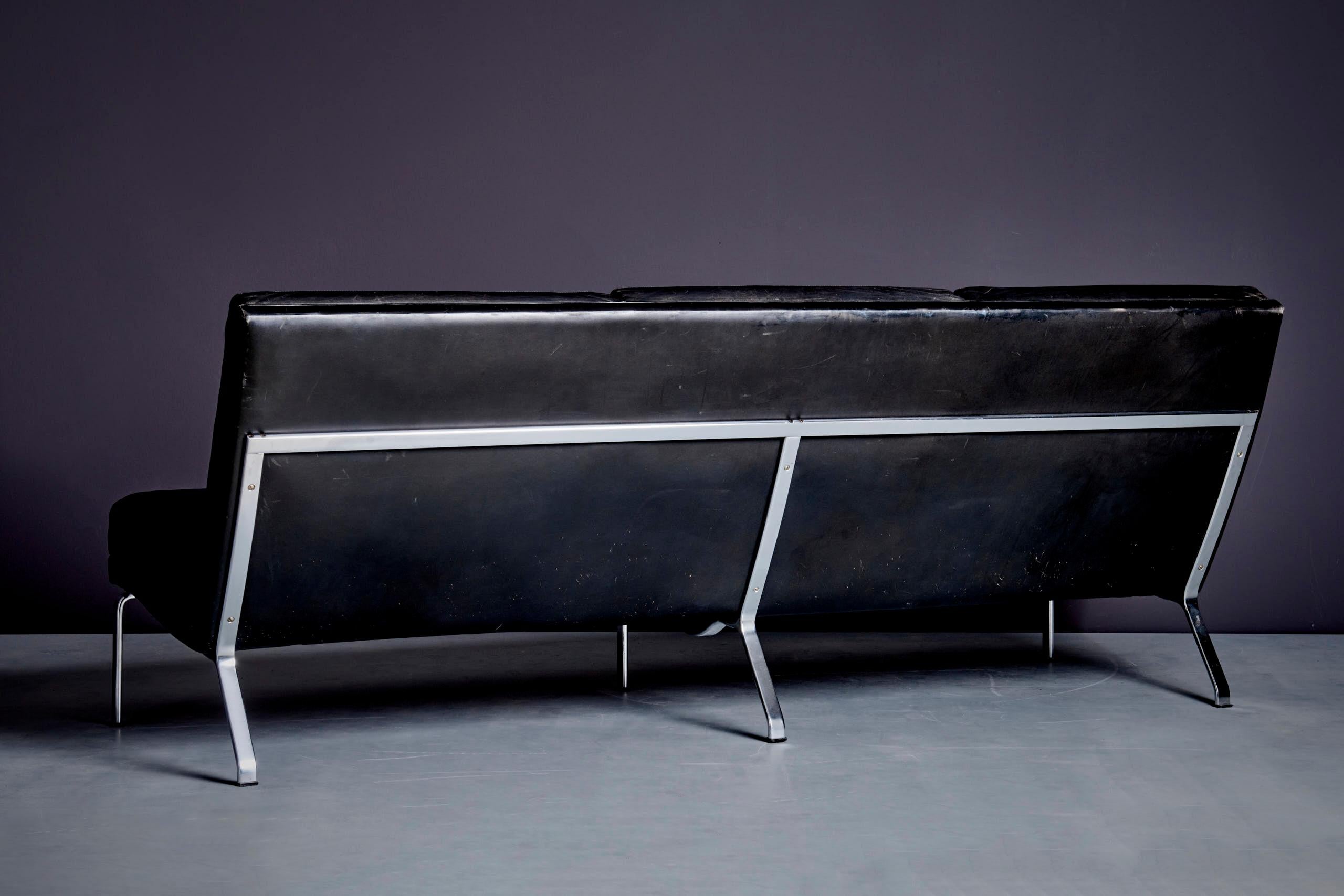 3-Sitzer Schwarzes Leder Horst Brüning Sofa für Kill International, Deutschland 1960s im Angebot 8