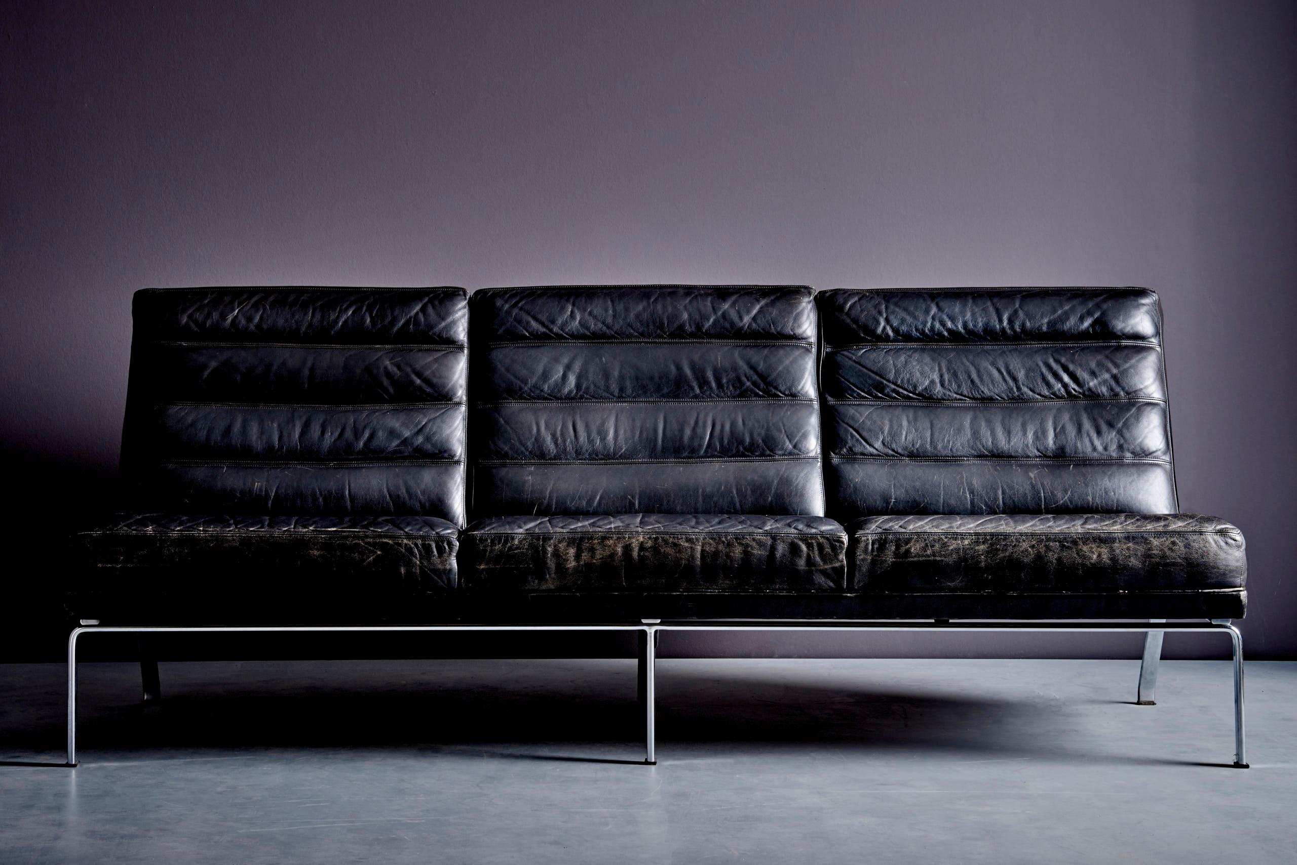 3-Sitzer Schwarzes Leder Horst Brüning Sofa für Kill International, Deutschland 1960s im Angebot 9