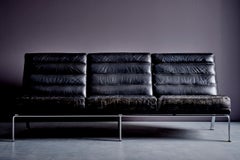 Sofá de 3 plazas de cuero negro Horst Brüning para Kill International, Alemania Años 60
