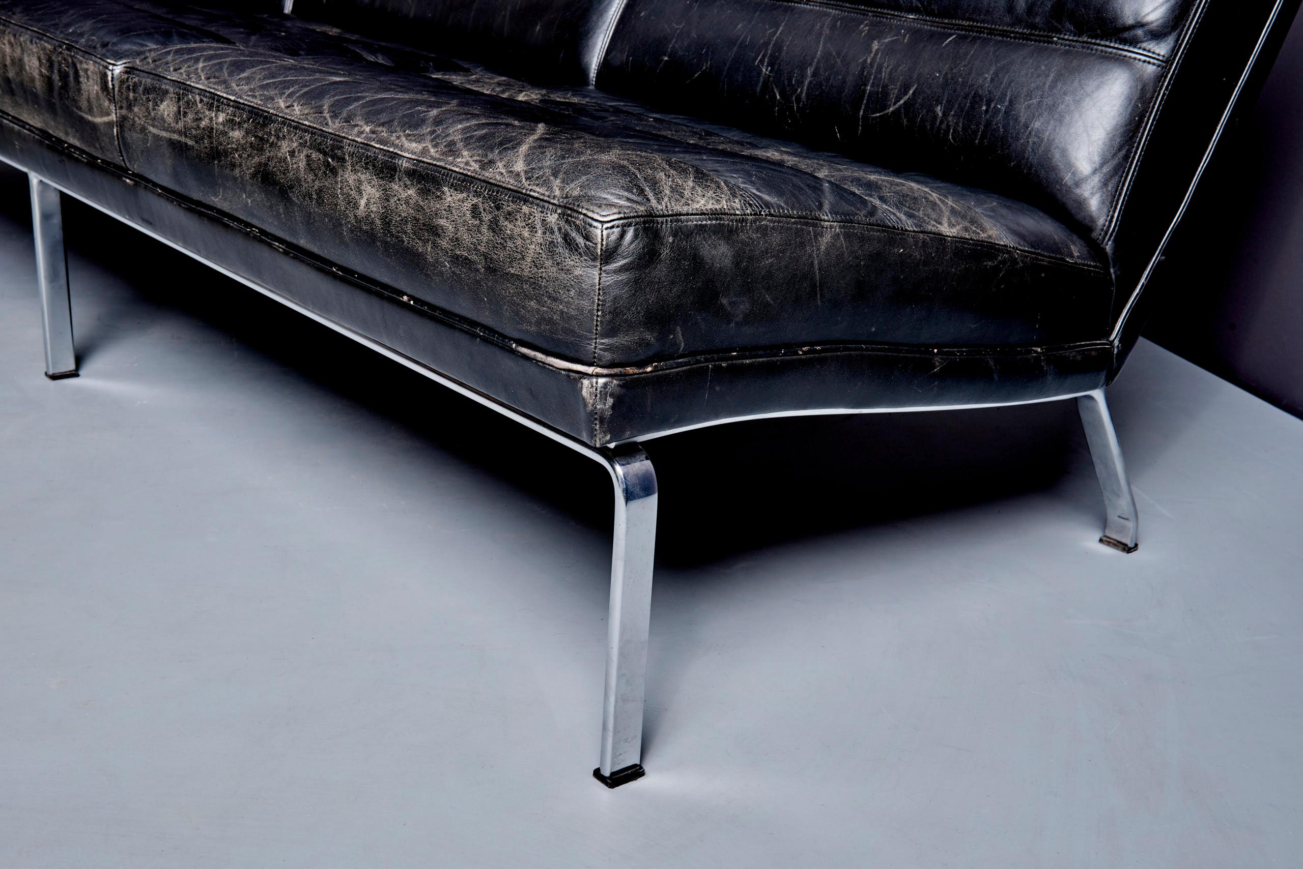 3-Sitzer Schwarzes Leder Horst Brüning Sofa für Kill International, Deutschland 1960s (Moderne der Mitte des Jahrhunderts) im Angebot