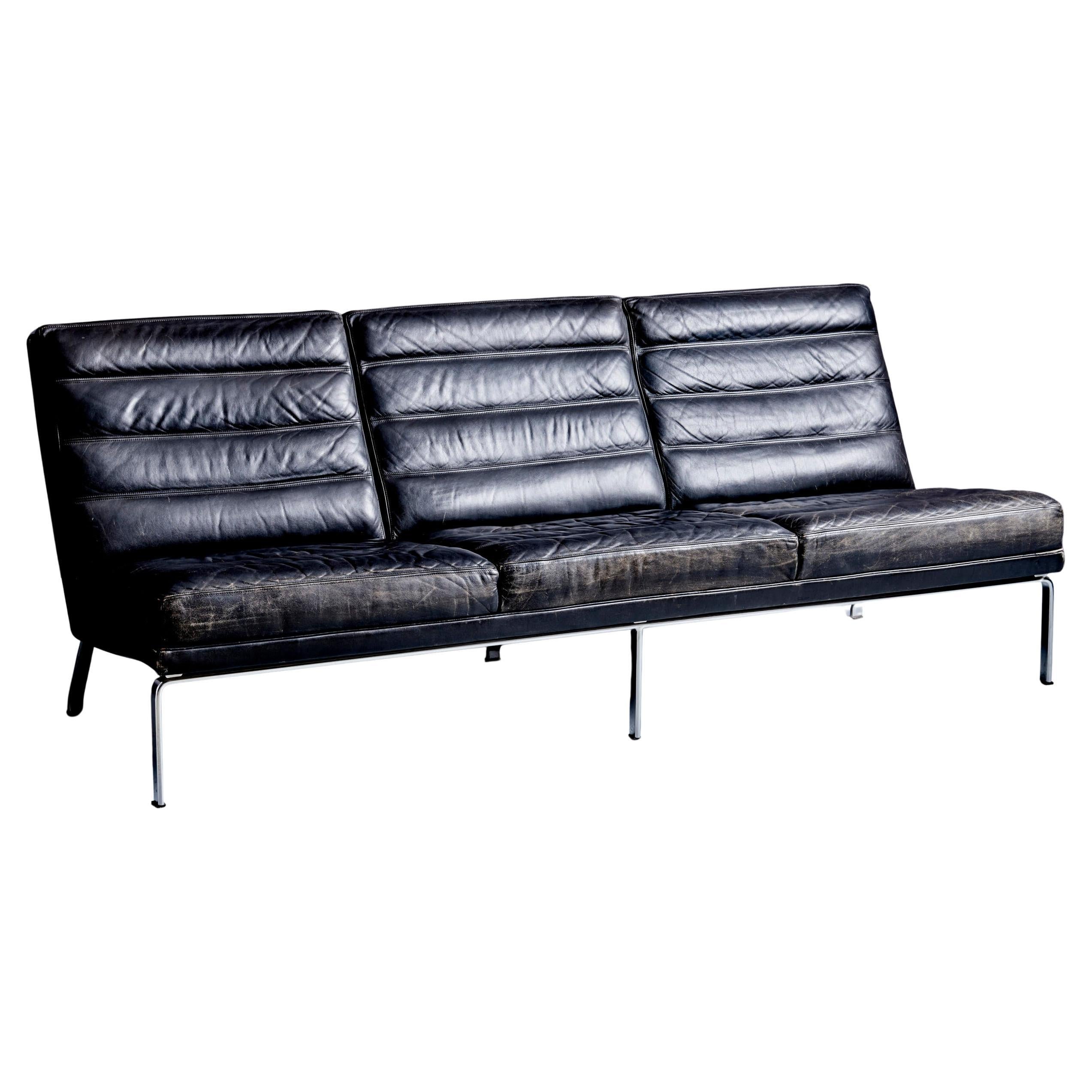 3-Sitzer Schwarzes Leder Horst Brüning Sofa für Kill International, Deutschland 1960s im Angebot