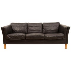3-Seat Black Leather Sofa by Mogens Hansen, circa 1970s