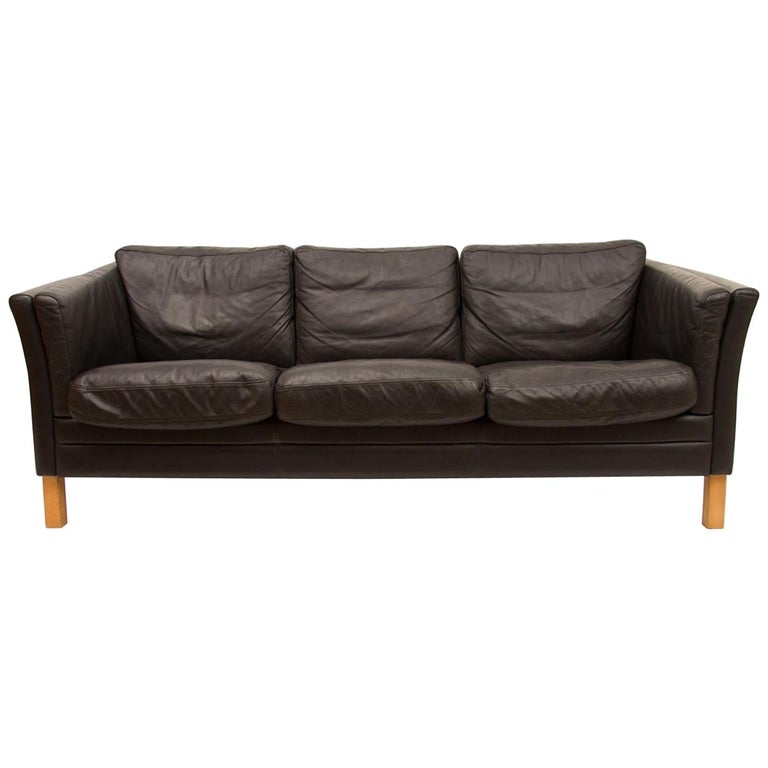 3 Seat Black Leather Sofa By Mogens Hansen Circa 1970s