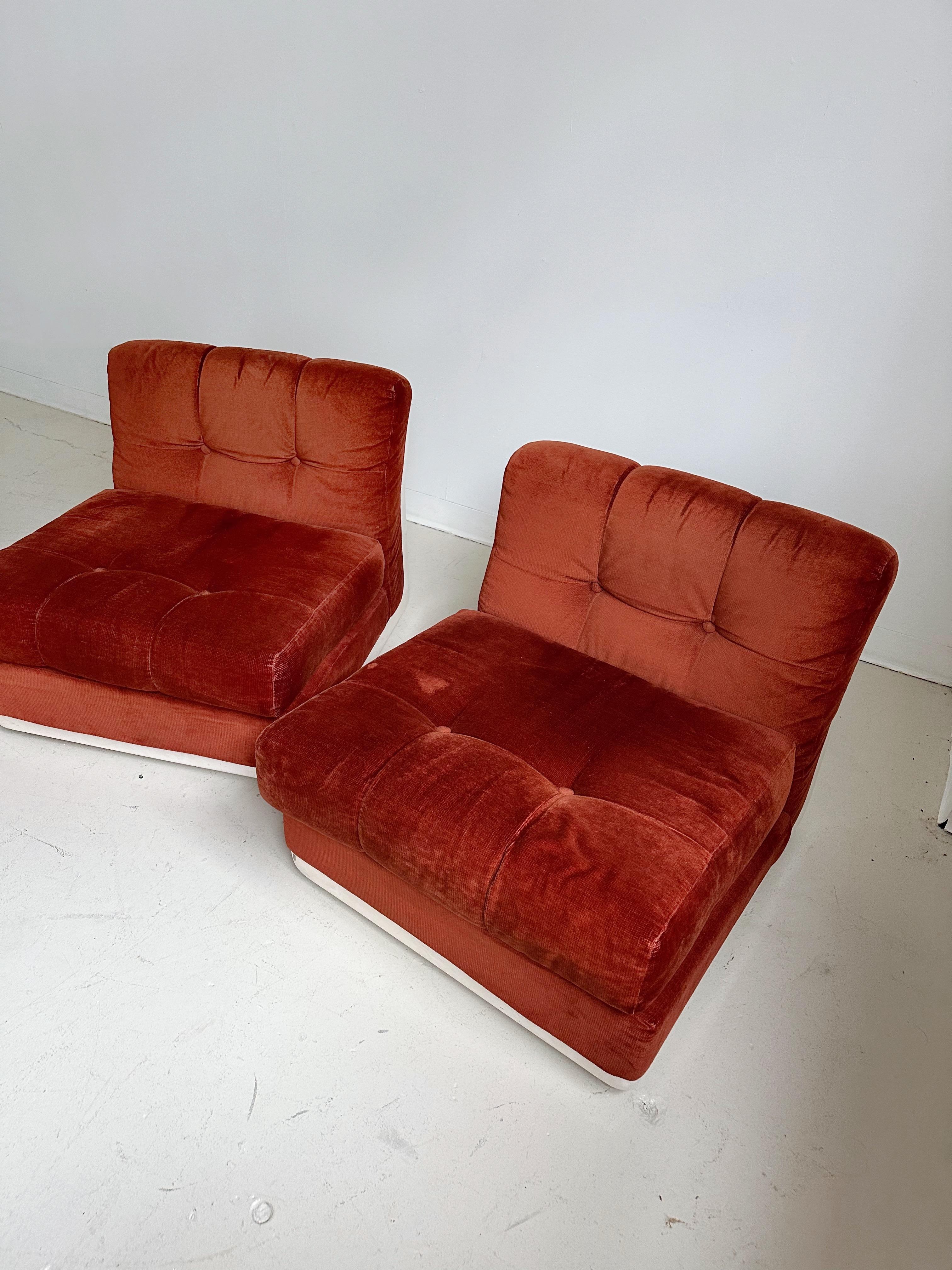 Canadian 3 Seater Brick Red Modular Soda in the style of Mario Bellini, 70's