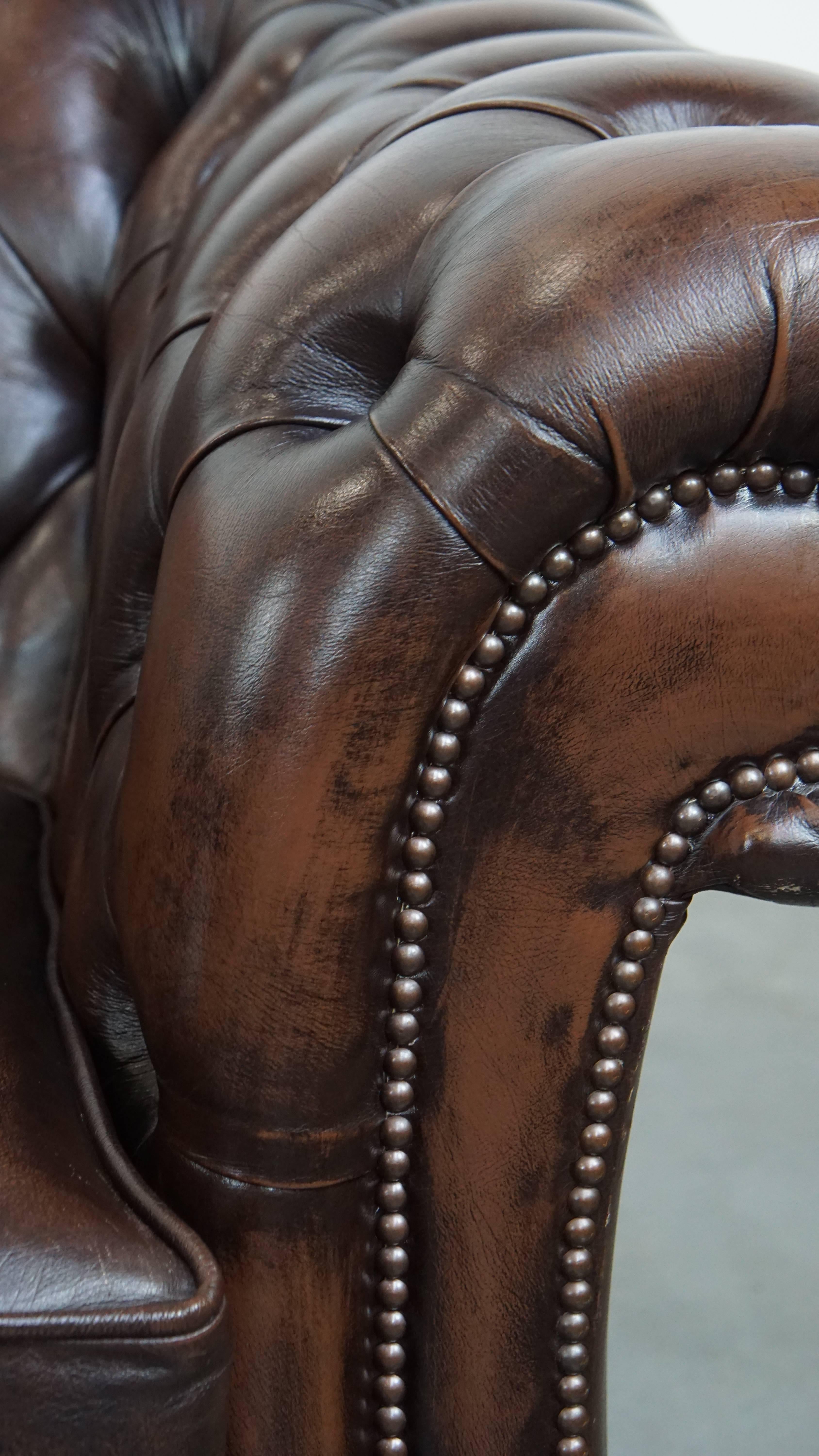 Sofá Chesterfield de 3 plazas en piel de vaca de estilo inglés en venta 5