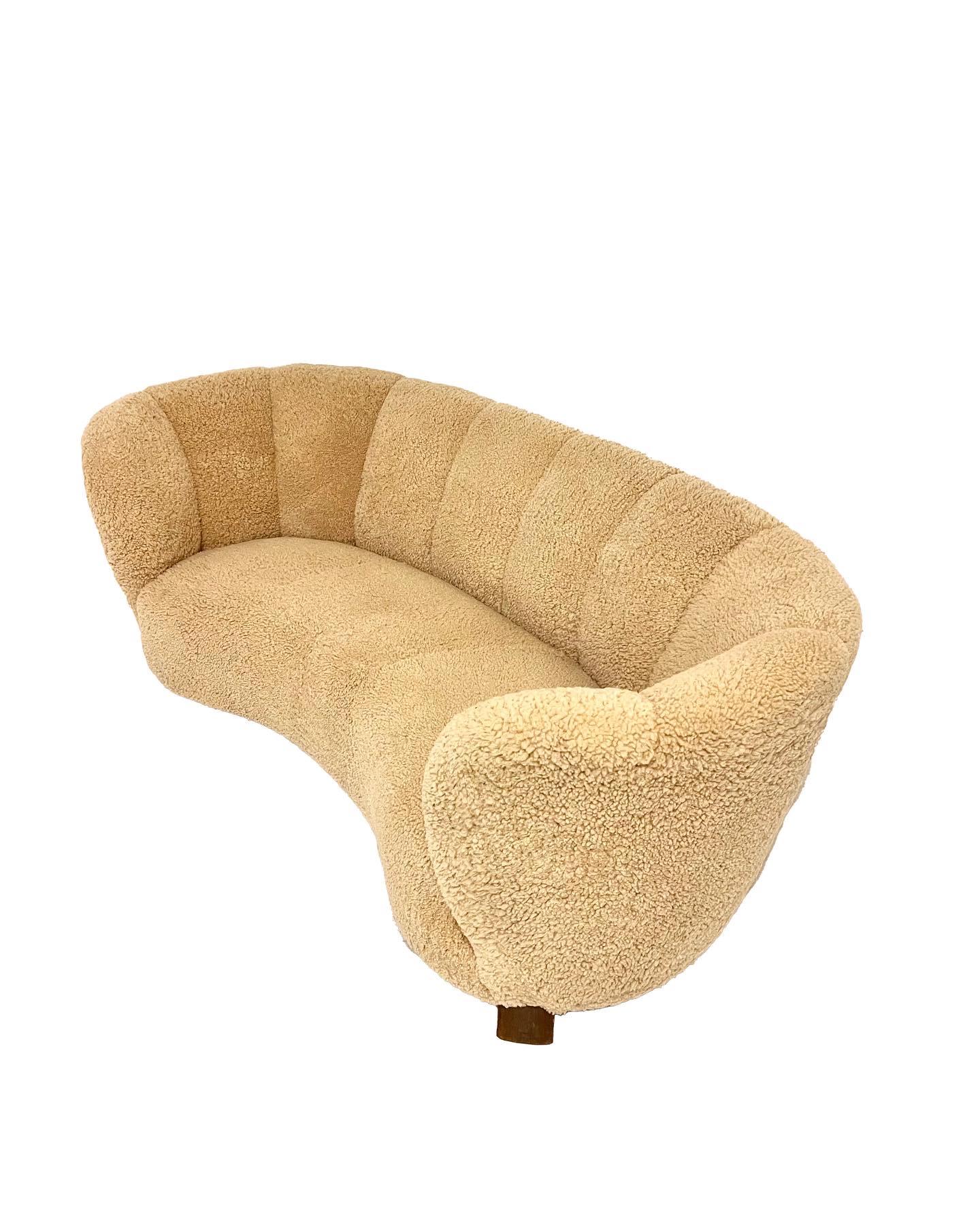 Lambskin 3 Seater Curved Sofa, Attributed to Fritz Hansen, Denmark C. 1930’s in Shearling