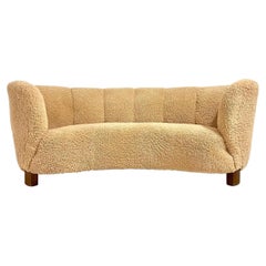 3 Seater Curved Sofa, Attributed to Fritz Hansen, Denmark C. 1930’s in Shearling