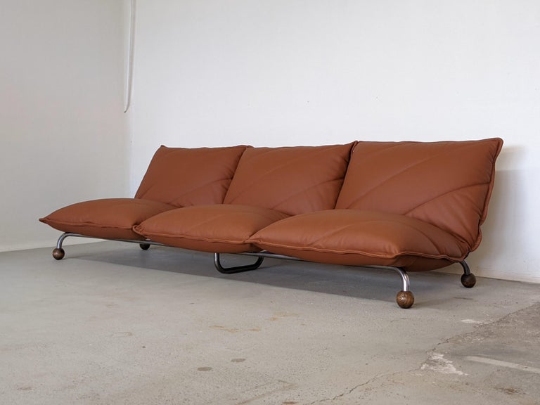 French 3-Seater Leather Sofa by Steiner France 1973 For Sale