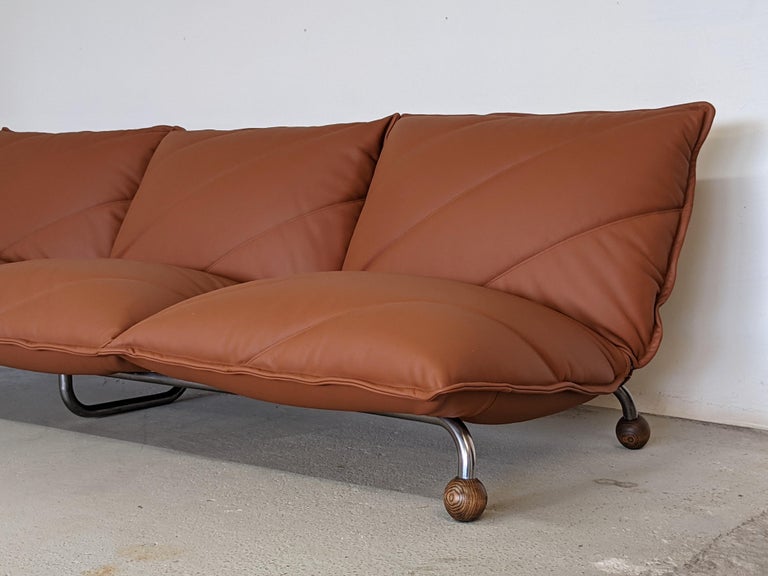 Steel 3-Seater Leather Sofa by Steiner France 1973 For Sale