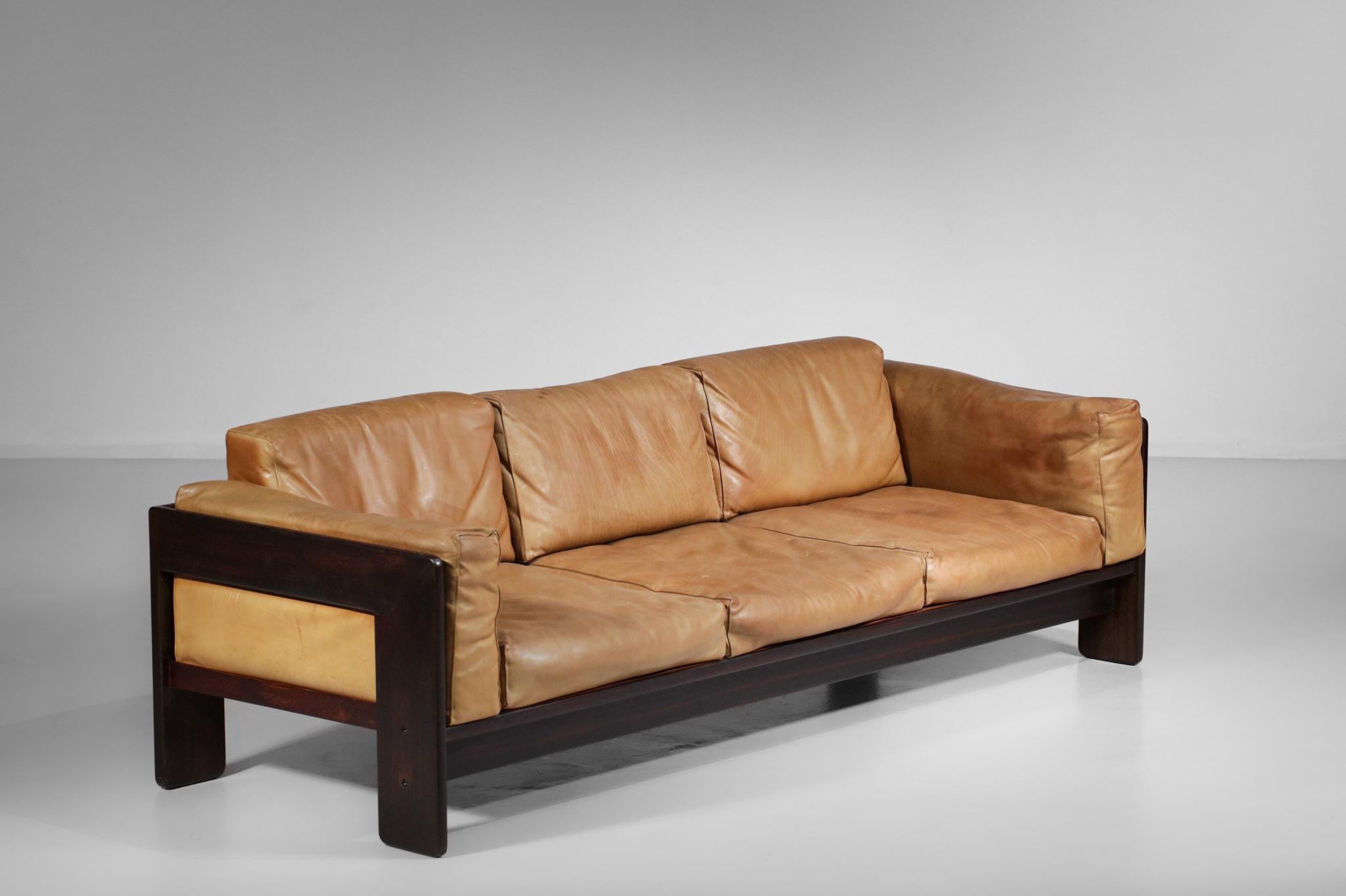 Mid-Century Modern 3 Seater Leather Sofa Model Bastiano by Italian Designer Tobia Arfa Scarpa