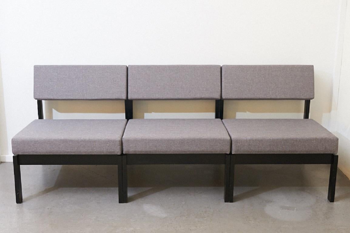 Fabric 3-Seat Sofa / Armchair Group Willy Guhl, Switzerland 1959, Light Gray For Sale