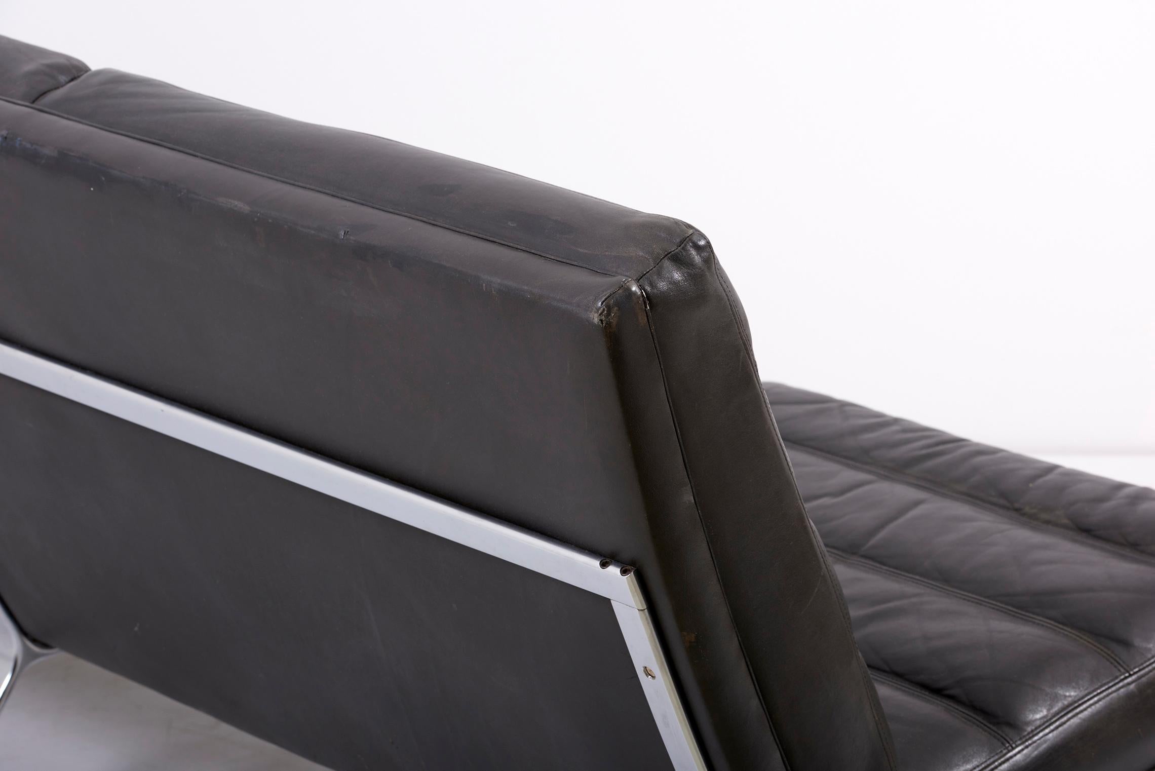 3-Seater Black Leather Horst Brüning Sofa for Kill International, Germany 1960s For Sale 5