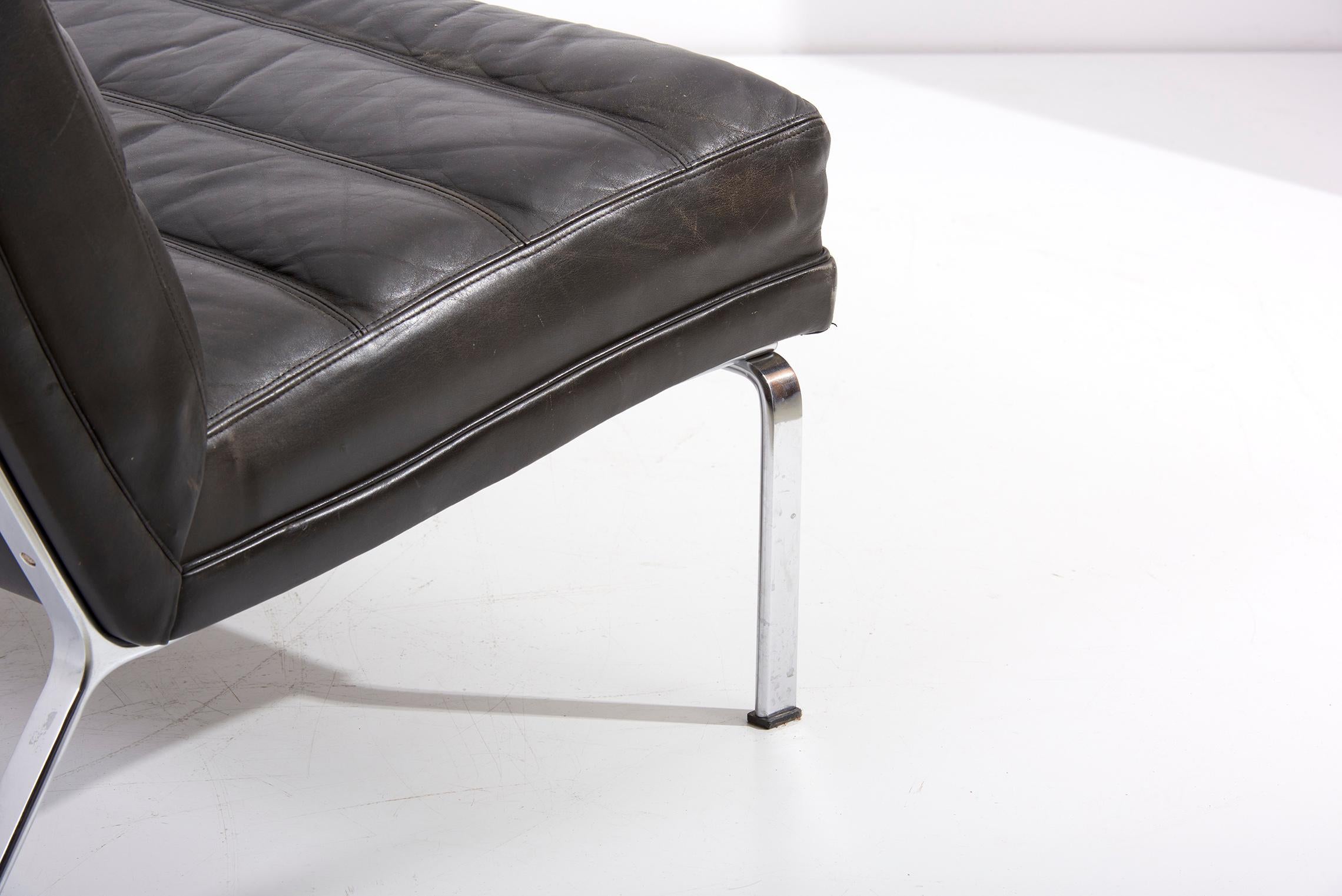 3-Seater Black Leather Horst Brüning Sofa for Kill International, Germany 1960s For Sale 6