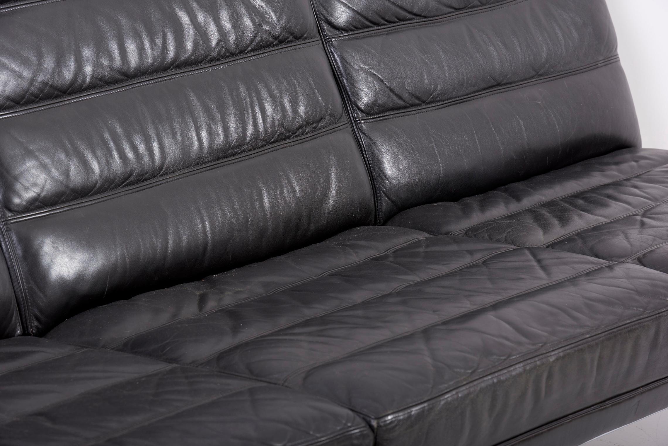 3-Sitzer Schwarzes Leder Horst Brüning Sofa für Kill International, Deutschland 1960s im Angebot 7
