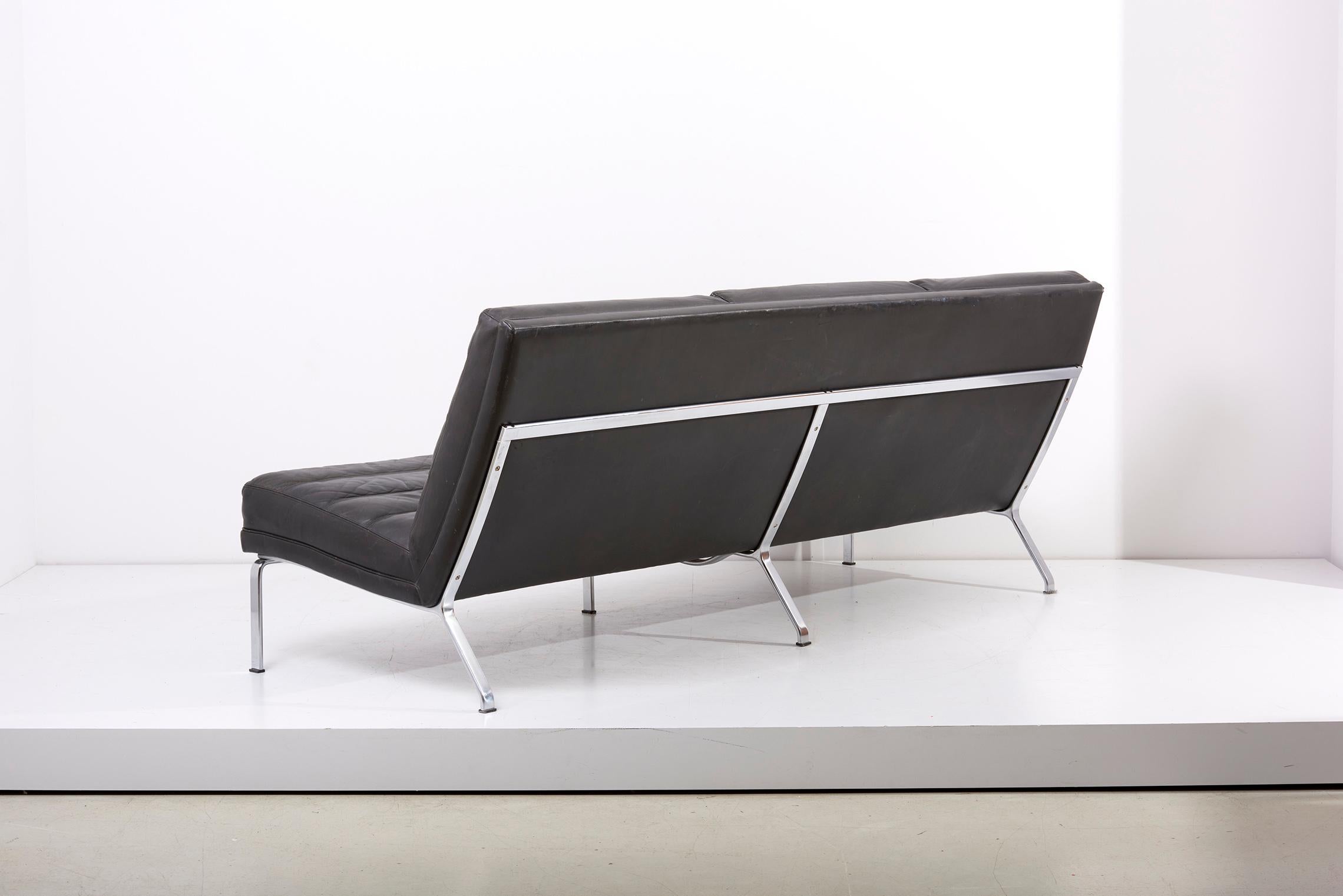 3-Seater Black Leather Horst Brüning Sofa for Kill International, Germany 1960s In Good Condition For Sale In Berlin, DE
