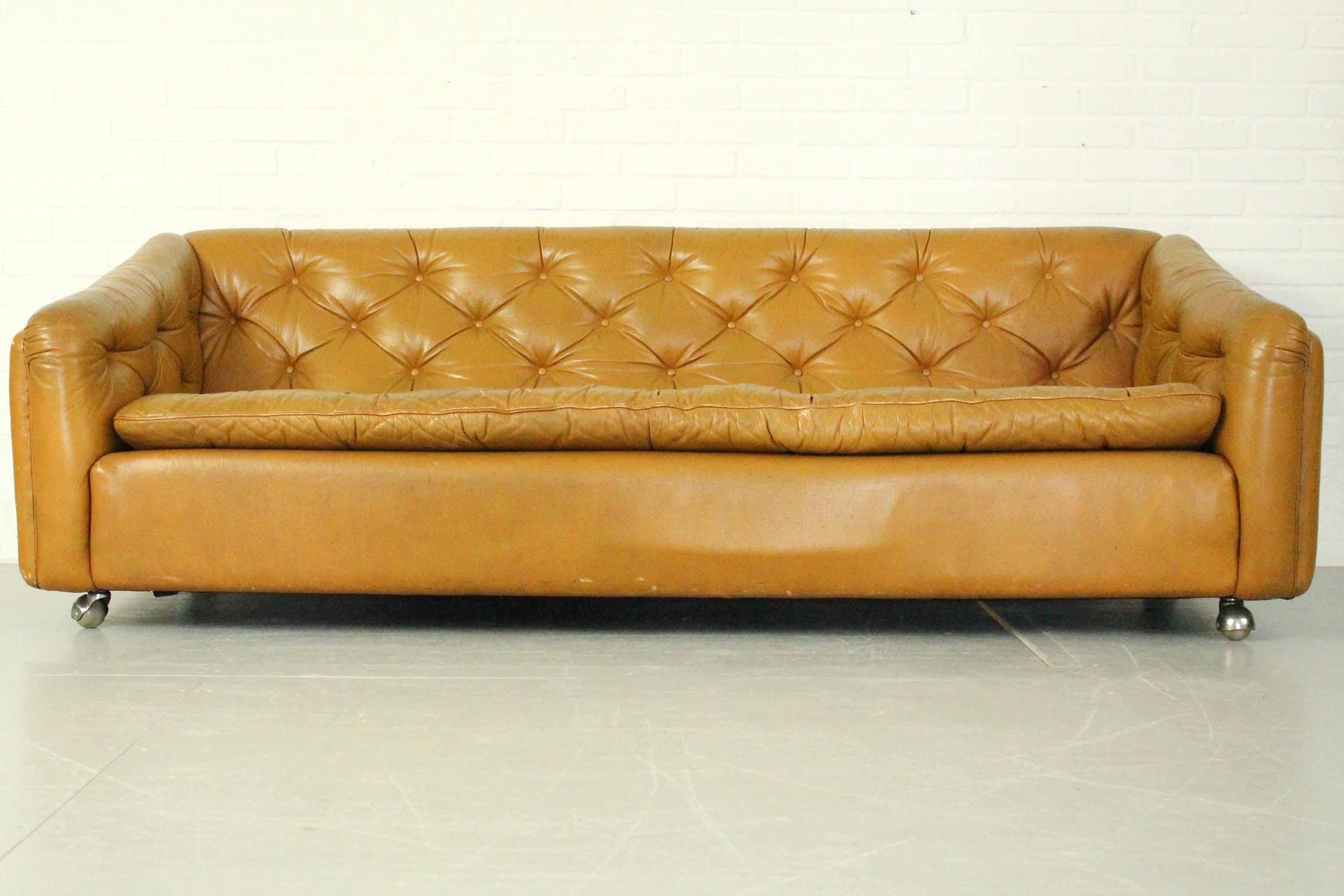 Leather 3-Seater Sofa C610 by Geoffrey Harcourt for Artifort, Netherlands, 1969 For Sale