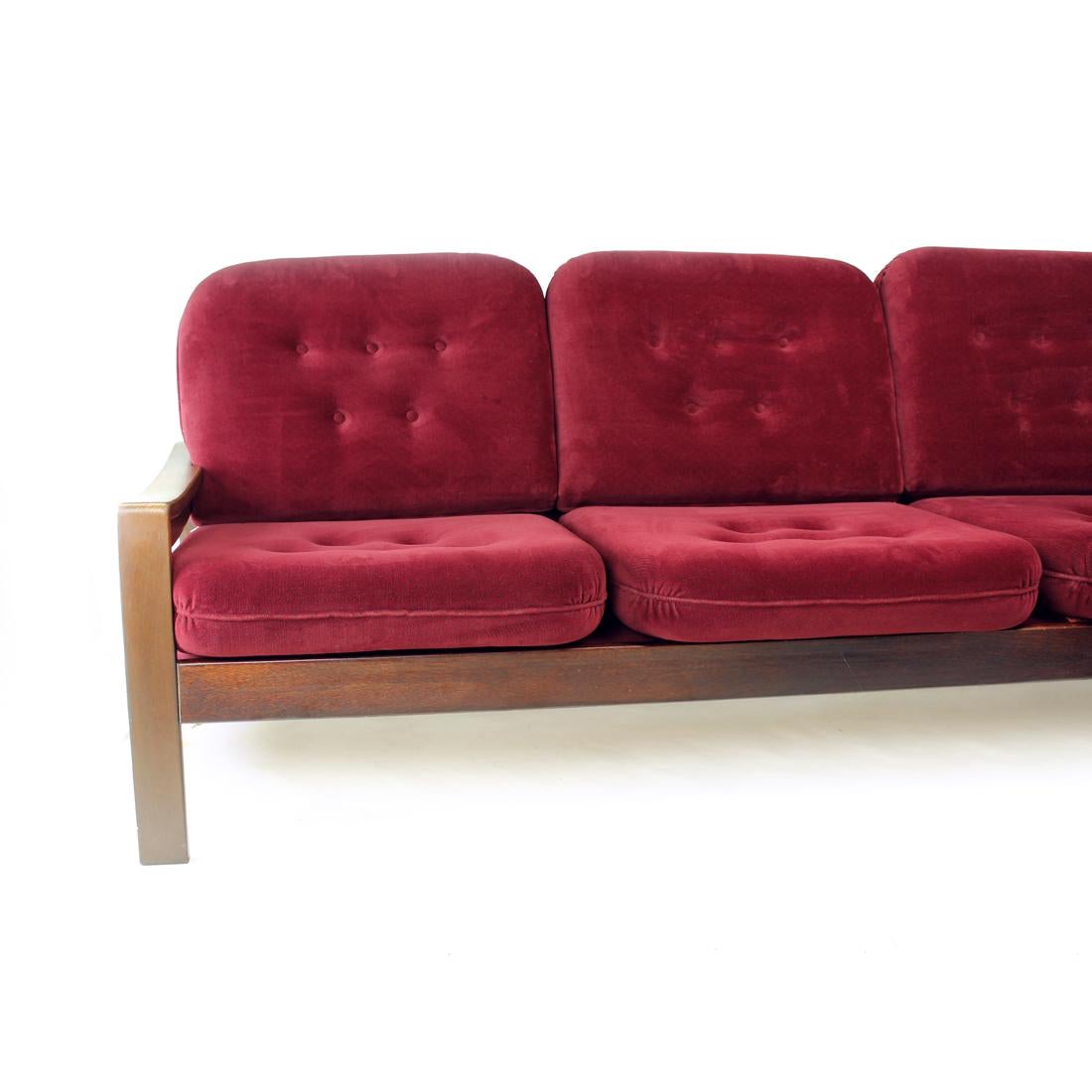3 Seater Sofa In Beech And Velvet, Hikor Pisek Czechoslovakia 1980s 6