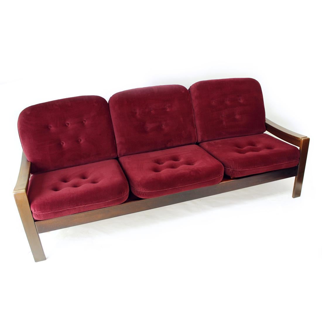 3 Seater Sofa In Beech And Velvet, Hikor Pisek Czechoslovakia 1980s 7