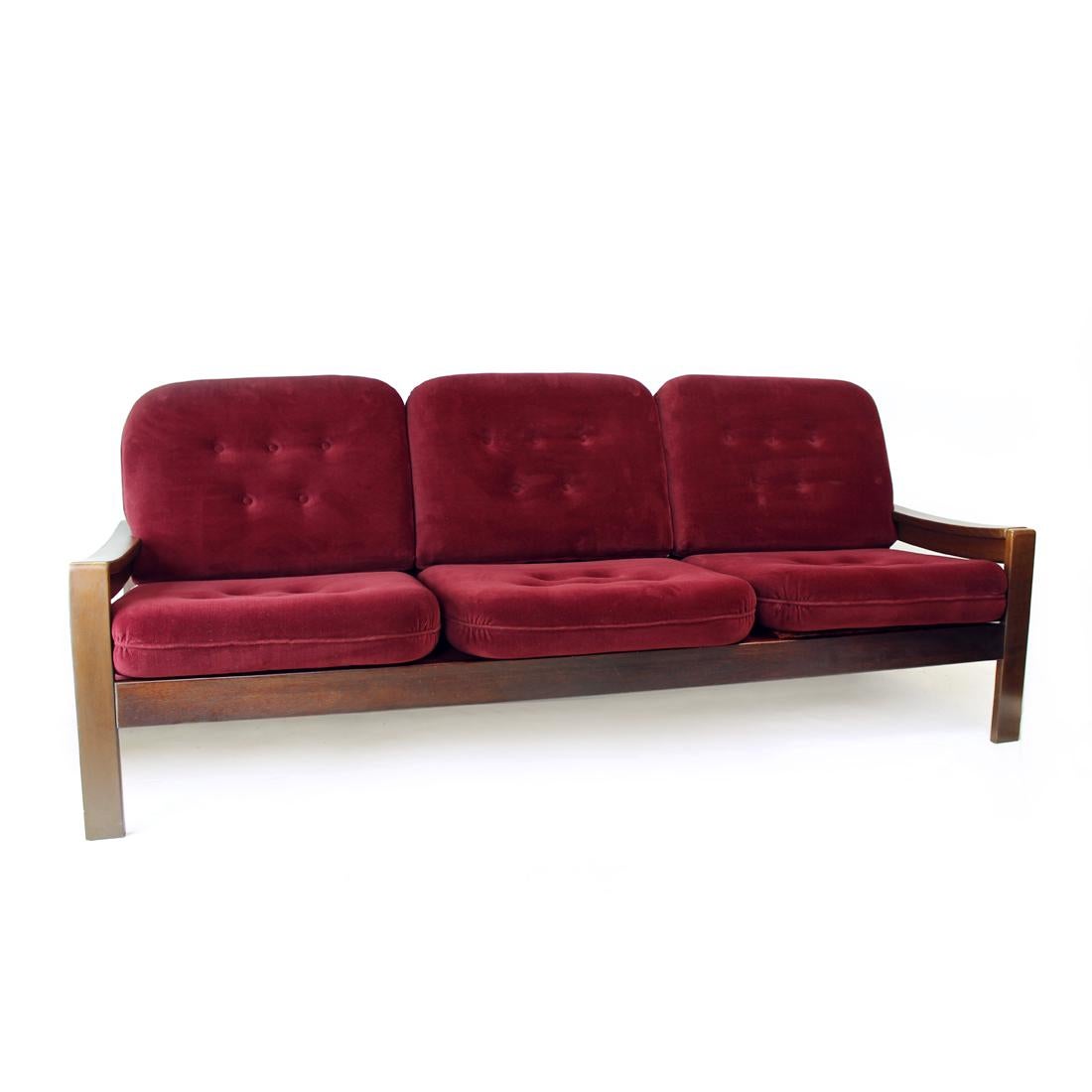 3 Seater Sofa In Beech And Velvet, Hikor Pisek Czechoslovakia 1980s 8
