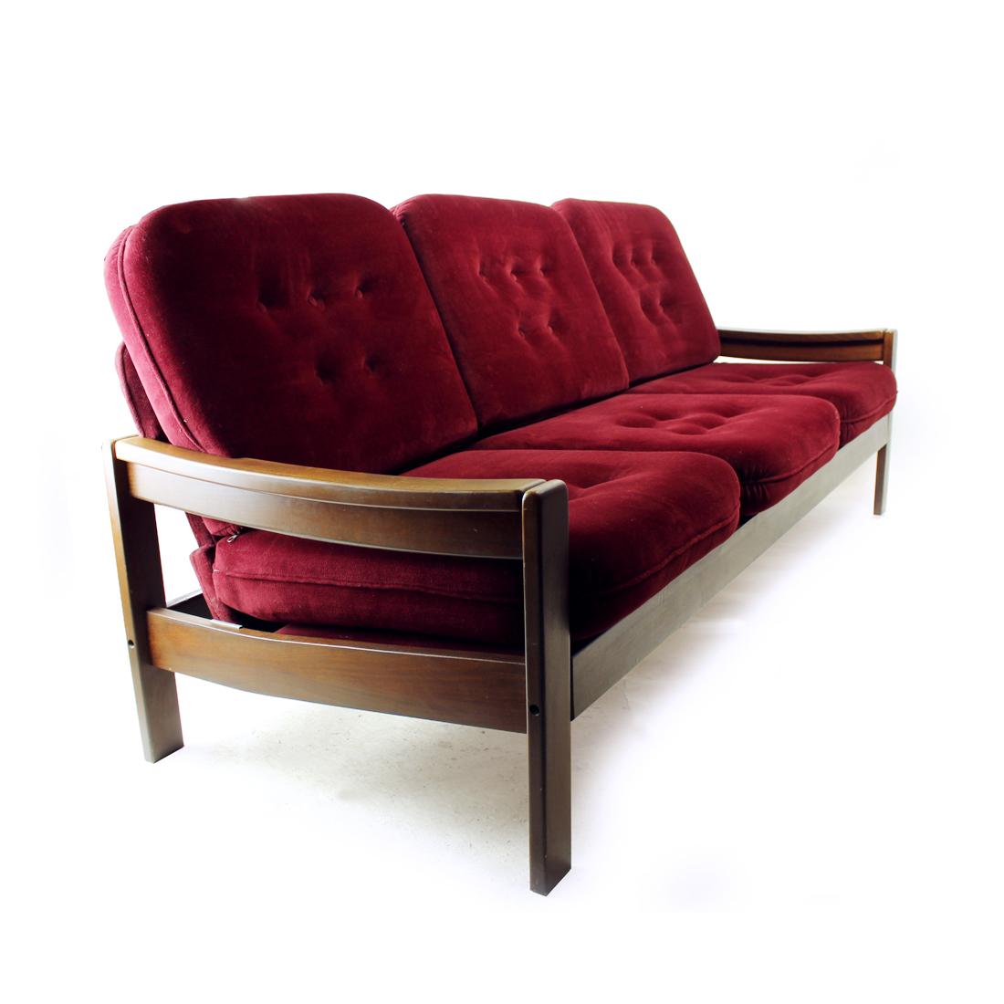 3 Seater Sofa In Beech And Velvet, Hikor Pisek Czechoslovakia 1980s 4