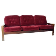 3 Seater Sofa In Beech And Velvet, Hikor Pisek Czechoslovakia 1980s