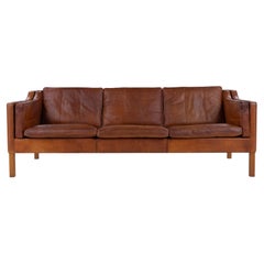 3-seater sofa in patinated natural leather by Børge Mogensen