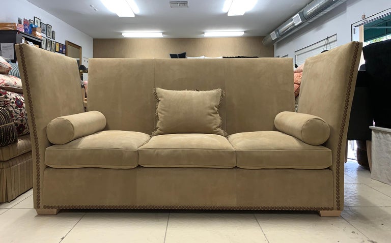 3 Seat Sofa In The Knole Style Upholstered In Brown Suede For Sale At 1stdibs
